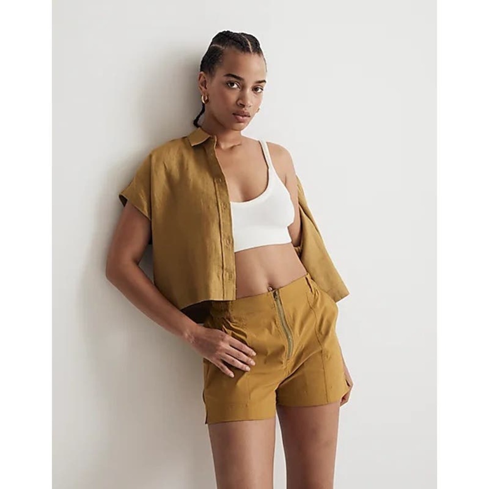 Madewell Zip Front Tapered Shorts Womens Size S Lime Green High Rise NWT